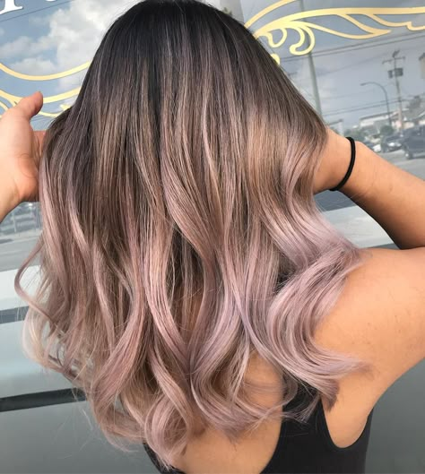 Balayage Colour Ideas, Brunette Hair With Lavender Highlights, Hair Colour For Medium Hair, Lavender Bayalage Hair Brunettes, Mauve Hair Balayage, New Highlights Hair Colour, Cute Hair Coloring Ideas For Brunettes, Violet Balayage Blonde, Hair Dye Ideas For Brunettes Curly