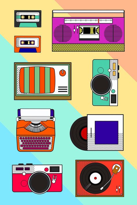 90s Objects, Pop Art Objects, Bujo Art, Tupac Art, Pop Art Retro, Colorful Pop Art, Summer Foods, Free Illustration Images, Vintage Pop Art