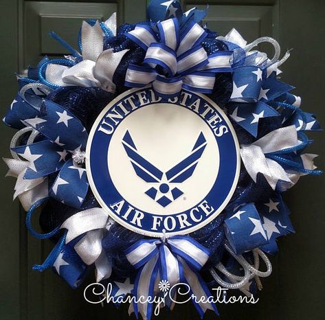 Air Force Wreath USAF Wreath Military Wreath Patriotic Veterans Wreath, Army Wreath, Military Crafts, Military Wreath, Fall Deco Mesh Wreath, Fall Deco Mesh, Memorial Day Wreaths, 4th Of July Decor, Wreaths For Sale