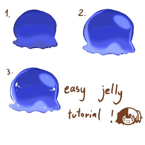 Jellyfish jelly tutorial art turorial simple How To Color Slime Digital, Jelly Digital Art, Jelly Hair Drawing, Jelly Drawing Tutorial, Jelly Art Reference, Water Art Tutorial, How To Do Jelly Art Style, Jelly Character Design, How To Draw Jelly