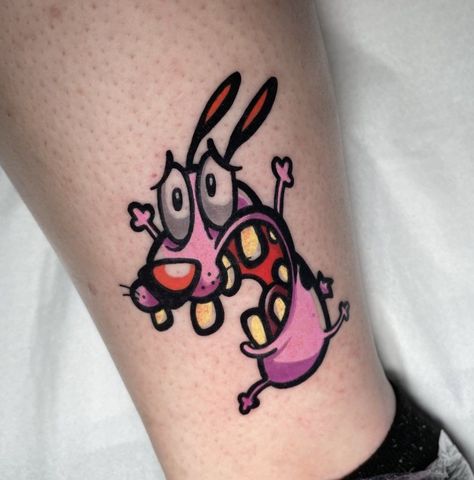 Cartoon Dog Tattoo, 2d Tattoo, Courage The Cowardly Dog Tattoo, Vintage Tattoo Art, Cartoon Tattoo, M Tattoos, Courage The Cowardly Dog, Cowardly Dog, Single Needle Tattoo