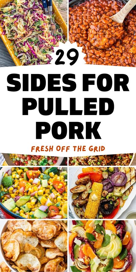 Tender and melt-in-your-mouth good, pulled pork can be served in a variety of ways–and it’s even better with these tasty sides for pulled pork! This huge, delicious list of side dishes for pulled pork includes everything from crisp salads to creamy coleslaw and from tender potatoes to baked beans–and everything in between! These are the very best sides for pulled pork to make a delicious, well-rounded meal. Best Sides With Pulled Pork, Best Sides For Pulled Pork, Pull Pork Sides, What To Serve With Bbq Pulled Pork, What To Eat With Pulled Pork Sandwiches, Pulled Pork For A Crowd Parties, Sides For Bbq Pulled Pork, Sides That Go With Pulled Pork, Sides To Go With Pulled Pork Sandwiches