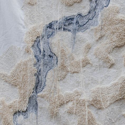 River Textile Art, Canadian Embroidery, River Embroidery, Water Embroidery, Dance Embroidery, Sea Bubbles, Embroidery Map, Map Embroidery, Embroidery On Fabric