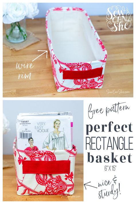 Fabric Caddy Pattern, Free Fabric Basket Sewing Pattern, Sewing Projects For Around The House, Sew Storage Basket, Storage Sewing Projects, Cotton Canvas Sewing Projects, Sew Can She Projects Free Pattern, Fabric Baskets To Sew Free Pattern, Fabric Bins Diy Free Pattern