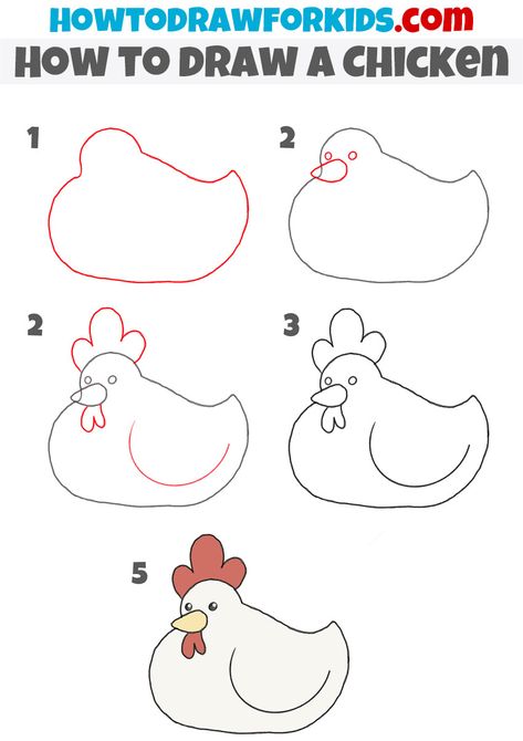 How To Draw Farm Animals, How To Draw Cartoon Animals, How To Draw Animals Easy, How To Draw A Chicken, Simple Chicken Drawing, Draw A Chicken, Chicken Drawing, Easy Animal Drawings, Drawing Lessons For Kids