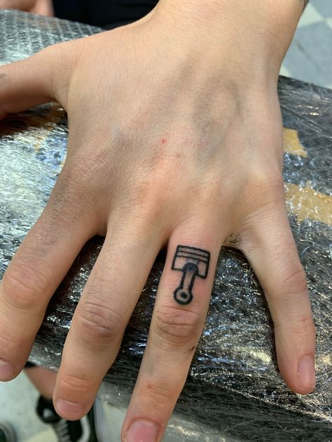 Biker Finger Tattoo, Moto Tattoo Ideas, Car Guy Tattoos, Car Enthusiast Tattoo, Car Lover Tattoo, Wrench Tattoo, Jeep Tattoo, Piston Tattoo, Engine Tattoo