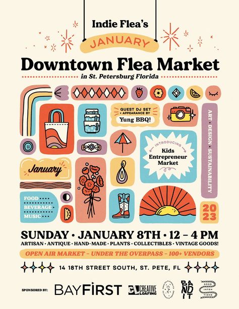 Pop Up Market Poster Design, Makers Market Poster, Art Market Poster, Pop Up Store Poster, Flea Market Poster Design, Flea Market Flyer, Flea Market Poster, Flea Market Design, Indie Poster