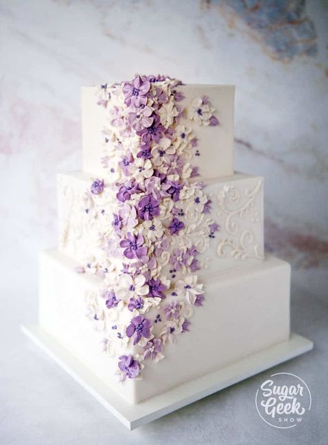 How To Make A Wedding Cake + Video Tutorial | Sugar Geek Show Wedding Cake Layers, Make A Wedding Cake, Wedding Cake Videos, Cake Step By Step, Sweety Pie, Sugar Geek, How To Make Wedding Cake, Purple Wedding Cake, Wedding Cake Images