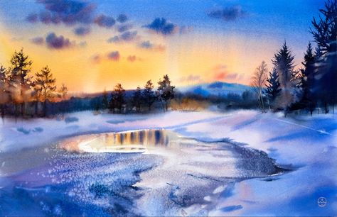 Dreamy Artwork, Watercolor Art Paintings, Winter Szenen, Winter Watercolor, Watercolor Pictures, Watercolor Projects, Winter Painting, Watercolor Landscape Paintings, Watercolor Artists