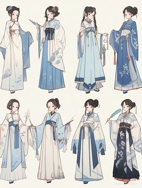 Ancient Chinese Clothing Drawing, Japanese Traditional Clothing Drawing, Chinese Hanfu Drawing, Japanese Dress Drawing, Whimsical Character Design, Chinese Dress Drawing, Traditional Clothing Drawing, Japanese Character Design, Hanfu Drawing