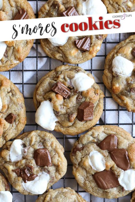 Camping Treats Easy, Homemade Smores Cookies, Smores Without Graham Crackers, Snore Cookies, Easy Smores Cookies, Smore Cookies Recipe, S’mores Cookie, Smores Cookie Recipe, Very Easy Cookie Recipe