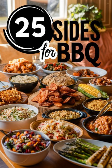 Looking for delicious sides to serve at your next BBQ party? Whether you're grilling chicken, ribs, pork, sandwiches, or meatballs, we've got you covered with a variety of BBQ side dishes. From easy and healthy options to crowd-pleasing favorites and veggie-packed ideas, these BBQ sides are sure to be a hit with both kids and adults alike. Elevate your barbecue experience with these flavorful side dishes that perfectly complement the smoky flavors of your main dishes. Bbq Food Ideas Meat, Serving Bbq At A Party, Gourmet Bbq Food, Bbq Menu Ideas Parties, Bbq Ribs Meal Sides Dishes, Healthy Side For Bbq, How To Bbq Right, Bbq Sides Dishes, Barbque Food Sides