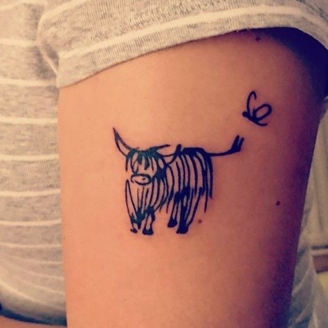 Scottish Tattoos For Women Scotland, Highland Cow Tattoo, Cow Things, Farm Tattoo, Scotland Tattoo, Scottish Tattoos, Thistle Tattoo, Cowgirl Tattoos, Cow Tattoo