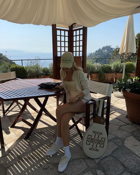 mornings here | Instagram Old Money Vacation, Old Money Tennis, Claire Rose Cliteur, Exercise Outfits, Claire Rose, Vacation Europe, Tennis Girl, Portofino Italy, Tennis Outfit