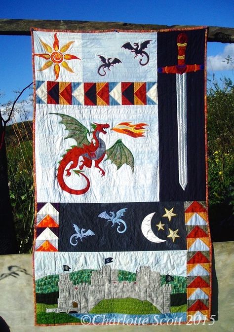 Dragon Quilts, Medieval Nursery, Dragon Quilt, Appliqué Quilts, Kids Quilts, Quilting Designs Patterns, Dragon Crafts, Creative Sewing, Childrens Quilts