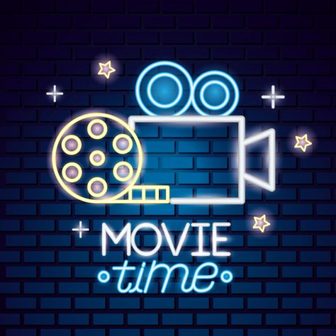 Movie time neon sign sign Free Vector | Premium Vector #Freepik #vector #camera Vintage Film Strip, Movie Clapper, Air Movie, Cinema Sign, Outdoor Cinema, Neon Room, Mandala Background, Festival Background, Wallpaper Iphone Neon