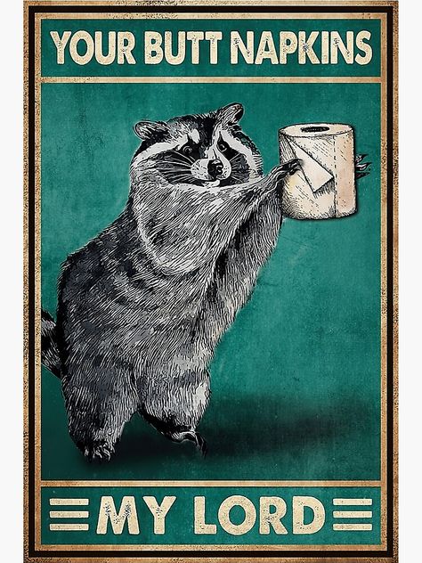 Cat Yawning, Bathroom Canvas, Funny Decor, Funny Gifts For Friends, Raccoon Funny, Bedroom Gift, Funny Posters, Bathroom Humor, Animal Posters