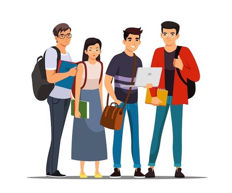 College or university students group you... | Free Vector #Freepik #freevector #student-group #study-group #people-studying #college School Students Images, College Student Illustration, University Student Illustration, Laptop Studying, College Campus Illustration, International Students Day, People Studying, Olympiad Exam, Ing Civil