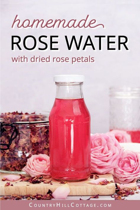 rose water recipe Diy Rose Water With Dried Roses, Rose Water Diy Dried Petals, Dry Rose Petals Uses, Rose Water Toner Diy, How To Make Rose Water At Home, Rose Water Diy Recipes, Diy Rose Water Toner, Rose Water Recipe, Uses For Rose Water