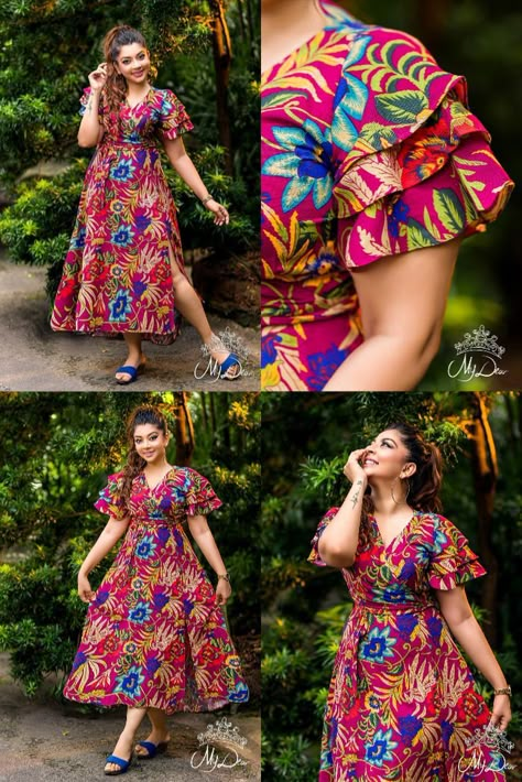 Bathik Frock Designs For Women, Big Size Fashion Dress, Butterfly Pattern Dress, Dress Hawaiian Style, One Shoulder Dresses, New Dress Pattern, Island Style Clothing, Printed Dresses Fashion, Fashion Dresses For Women