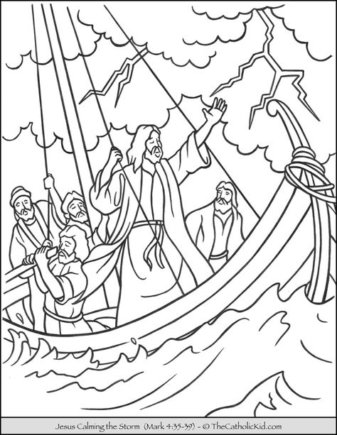 Jesus Calming the Storm Coloring Page Moses Red Sea, Jesus Calms The Storm, Parting The Red Sea, Jesus Coloring Pages, Sunday School Coloring Pages, Childrens Sermons, The Lost Sheep, Calming The Storm, School Coloring Pages