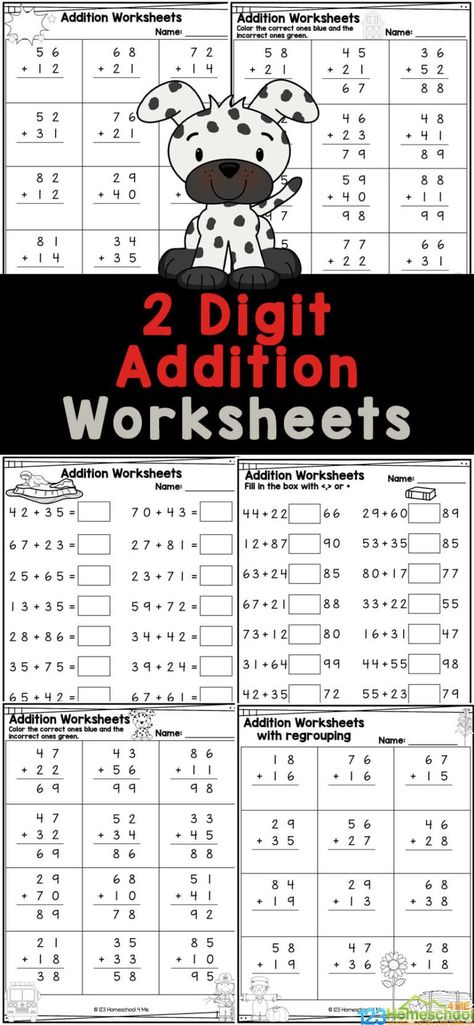 2 Digit Addition Worksheets, 2 Digit Addition Without Regrouping, 2 Digit Addition With Regrouping, Addition With Regrouping Worksheets, Two Digit Addition, Addition Without Regrouping, Holiday Math Worksheets, Summer Math Activities, History Lessons For Kids