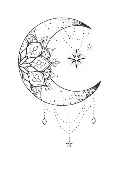 Henna Stars And Moon, Moon And Stars Mandala Tattoo, Moon And Mandala Tattoo, Mandala Star Tattoo Design, Boho Mandala Tattoo, Mandala Moon Tattoo Design, Boho Arm Tattoos For Women, Sun Moon Mandala Tattoo, Sun Moon Star Tattoos