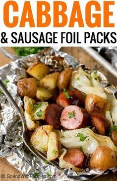 Cabbage and Sausage Foil Packs contain tender potatoes, smoky sausage, onion and sweet cabbage seasoned with garlic butter and all cooked in a tidy little packet on the grill! Kielbasa Foil Packets Oven, Cabbage Foil Packets For The Oven, Sausage Foil Packs, Foil Packet Recipes, Sweet Cabbage, Potato Cabbage, Classic Coleslaw Recipe, Sausage And Potatoes, Chicken Foil Packets