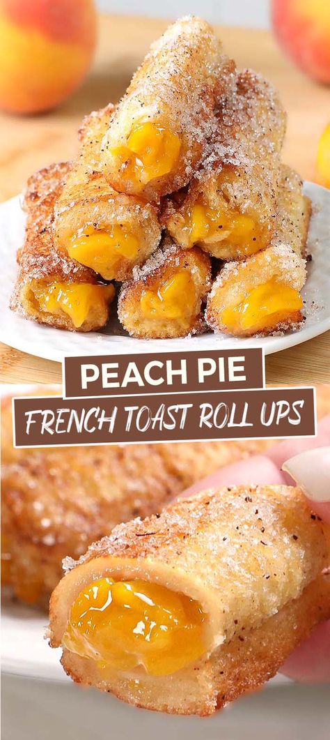 French Toast Rolls Recipe, Peach French Toast, Toast Roll Ups, Tasty Peach, French Toast Roll Ups, French Toast Rolls, Peach Pie Filling, Creative Breakfast, Make French Toast