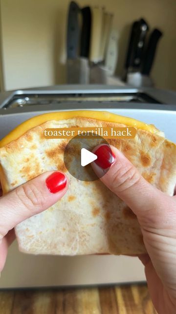 @eatinghealthytoday on Instagram: "Toaster Tortilla Hack 🤯 (via: @graceelkus)  MY TIPS:  ✨I�’m using the TJ’s homestyle tortillas which toast up golden and crisp!  ✨be sure to overlap the two sides of the tortilla so nothing spills into the toaster   ✨if only one side gets toasty flip it around and toast again   ✨it may take a little trial and error to find the exact tortilla size/timing that works best for your toaster   Follow @eatinghealthytoday for more cooking hacks! ✨" Toaster Tortilla Pockets, Toaster Wraps, Toaster Snacks, Toaster Quesadilla, Grace Elkus, Tortilla Ideas, Grilled Cheese In Toaster, Toast Ideas, Tortilla Wrap