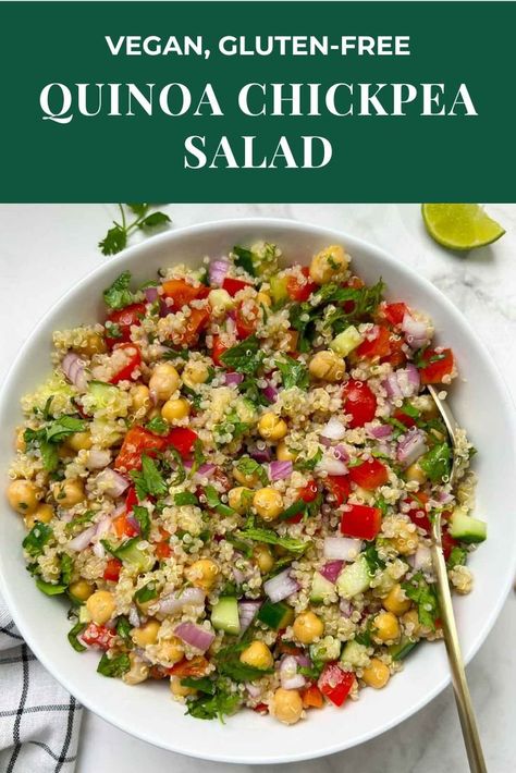 Quinoa Chickpea Salad Quinoa Chickpea Salad, Easy Quinoa Salad, Mexican Quinoa Salad, Vegan Quinoa Salad, Mediterranean Quinoa Salad, Autumn Salad Recipes, Vegan Quinoa, Chickpea Salad Recipes, Pea Salad