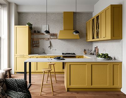 Kitchen Island With Cooktop, Küchen In U Form, Living Room Designs India, Bungalow Decor, Dreamy Kitchens, Teal Kitchen, Kitchen Remodel Design, Yellow Kitchen, Kitchen Room Design