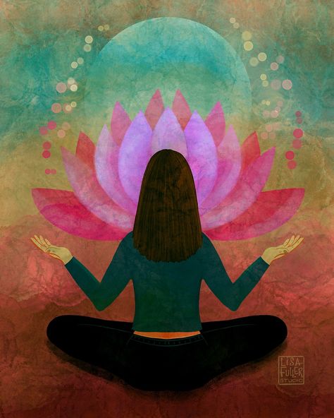 Meditation Illustration Spirituality, Meditation Aesthetic Art, Namaste Illustration, Zen Illustration, Enlightenment Art, Yoga Art Painting, Yoga Posters, Meditation Artwork, Namaste Art