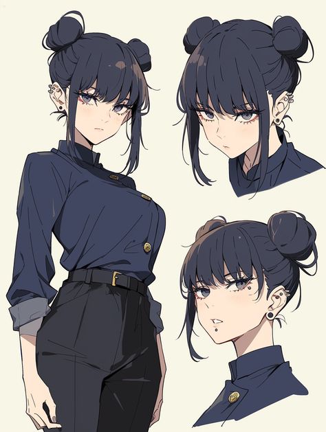 Modern Anime Character Art, Character 3/4 View, Female Pose Anime, Cool Female Character Designs, Anime Female Character Art, Pose Anime Female, Anime Portrait Reference, Lazy Character Design, Anime Hair Styles Female