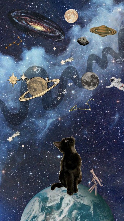 #space #stars #galaxy #stargazing #outerspace Colorful Space Wallpaper, Cute Space Wallpapers Cartoon, Cat Space Aesthetic, Cat Space Wallpaper, Moon Aesthetic Moodboard, Best Collage App, Space Cat Aesthetic, Space Cat Wallpaper, Cat Moodboard Aesthetic