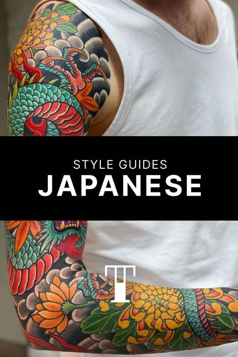 Irezumi Tattoos Sleeve For Men, Four Elements Tattoo Sleeve, Japanese Style Tattoo Sleeve Men, Japanese Traditional Tattoo Sleeve Men, Japanese Tebori Tattoo, Traditional Japanese Dragon Tattoo Sleeve, Japanese Elements Tattoo, Japanese Sleeve Tattoos Color, Tradition Japanese Tattoo