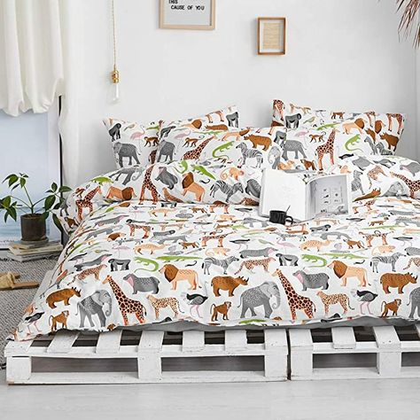 Amazon.com: BlueBlue Safari Kids Duvet Cover Set Twin, 100% Cotton Bedding for Boys Girls Teens Single Bed, Animal Lion Elephant Rhino Giraffe Zebra Pattern on White, 1 Comforter Cover 2 Pillowcase (Twin, Zoo) : Home & Kitchen Bedding For Boys, Safari Bedroom, Safari Kids, White Bed Set, Kids Duvet, Kids Duvet Cover, Soft Comforter, Boys Bedding, Duvet Covers Twin