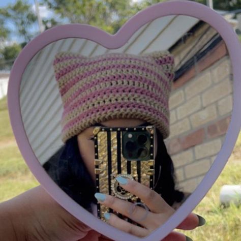 💗🤎💗🤎Gorgeous plum and beige cat ear beanie made with... - Depop Crochet Girlies, Beige Cat, Cat Ear Beanie, Flannel Outfit, Crochet Cat Hat, Ear Beanie, Cat Eared Beanie, Flannel Outfits, Crochet Inspo