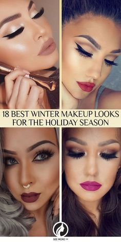 The sexiest winter makeup looks that are ideal for the holiday season! December Eyeshadow Looks, Soft Holiday Makeup, Christmas Makeup Looks Simple Brown Eyes, Christmas Eye Shadow Looks, Winter Wedding Makeup For Green Eyes, Holiday Makeup Looks Christmas Classy, Christmas Party Makeup Looks, Holiday Party Makeup Looks, Winter Bridal Makeup