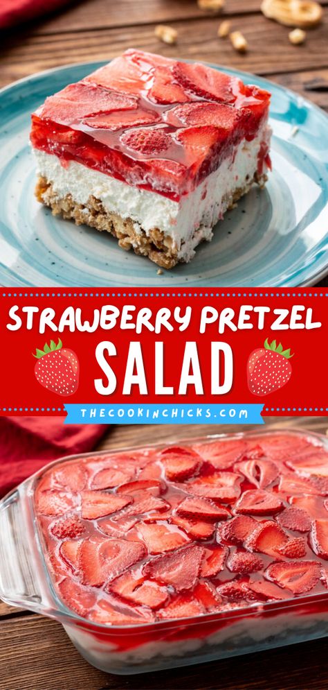 Paula Deen Strawberry Pretzel Salad, Strawberry Salad Recipe Desserts, Easy House Salad Recipes, Strawberry Pretzel Salad Frozen Strawberries, Spring Pretzel Salad, Strawberry Pretzel Salad Walking Dessert, Ww Strawberry Pretzel Dessert, Strawberry Pretzel Dessert Cups, Easy Food For Dinner Party