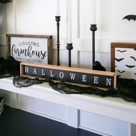 Halloween Sign Minimalist Halloween Decor Trick or Treat - Etsy Halloween Decor Coffee Table, Halloween Side Table Decor, Halloween And Fall Decor, Entry Table Halloween Decor, Minimal Halloween Decor, Classic Halloween Decor, Halloween Shelf Decor, Halloween Farmhouse Decor, Minimalist Halloween Decor