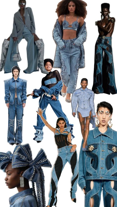 Denim in high fashion shapes, add silver accessories ( gloves, head wear, glasses, small bag, jewellery) MUA to accentuate 1 silver MU look Denim Gloves, Thrift Flip, Head Wear, Silver Accessories, Fashion Editorial, Branding Inspiration, Small Bag, Denim Fashion, Editorial Fashion