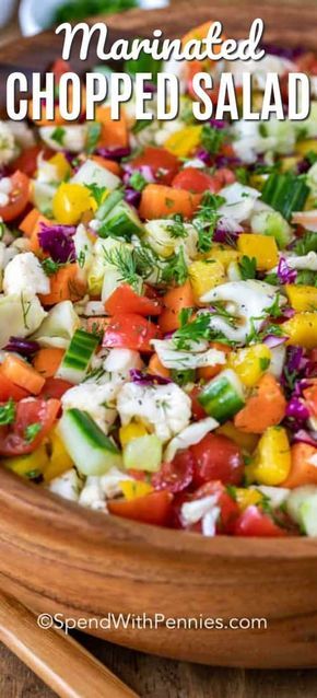 This is the best chopped salad! With 7 different veggies, it is packed with healthy crunchy flavors. Even tossed in the tasty dressing it still lasts for days in the fridge. Perfect for meal prepping lunches! #spendwithpennies #marinatedchoppedsalad #vegetablesalad #sidedish #lunch Best Chopped Salad, Spring Salad Recipes, Vegetable Salad Recipes, Chopped Salad Recipes, Salad Toppings, Best Salad Recipes, Veggie Salad, Spring Salad, Chopped Salad