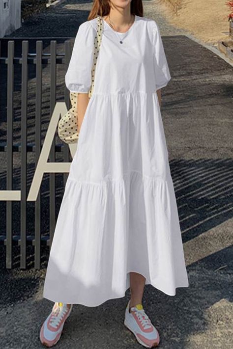 Moda Casual Chic, Simple Maxi Dress, Gaun Koktail, Casual Chique Stijl, Sukienki Plus Size, Style Casual Chic, Mode Abaya, Sleeves Clothing, Cotton Maxi