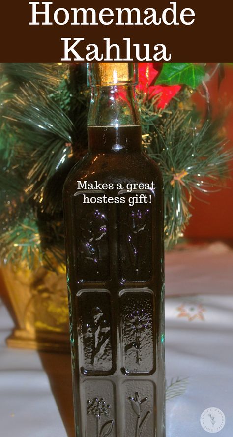 Need a last minute gift for the holidays? Try making some homemade Kahlua! All you need are five ingredients and a decorative bottle for a great hostess gift. #kahlua #alcohol #hostessgift #diy #homemade Homemade Kaluha Recipes Vodka, Homemade Booze Gifts, How To Make Kahlua Homemade, Homemade Kaluah Recipes Vodka, Homemade Kahlua Recipe With Vodka, Kahlua Recipes Homemade, Home Made Kahlua Recipes, Homemade Liquor Recipes, Kahlua Homemade