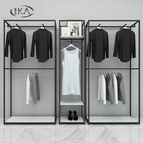 (paid link) our coat rack offers a secure stand. With wooden or glass shelf, the coat rack by in combination with our stainless steel coat hangers is a convincing solution ... T Shirt Display, Clothing Rack Display, Clothing Store Displays, Clothing Store Interior, Clothing Store Design, Store Design Boutique, Shirt Display, Hanging Display, Clothing Displays