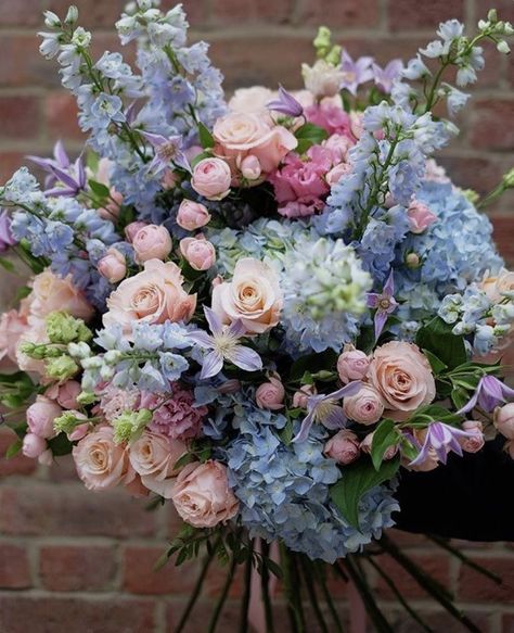 Peony And Hydrangea, Wedding Bouquet Hydrangea, Bouquet Of Hydrangeas, Bouquet With Hydrangea, Bridgerton Flower Arrangements, Hydrangea Bouquet Aesthetic, Pink Blue Flower Arrangement, Pink And Blue Flower Arrangements, Pink And Blue Wedding Flowers