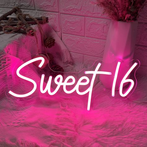 Sweet 16 Neon Sign Pink LED Neon Sign for 16th Happy Birthday Party Decor Girl Bedroom Wall Decor Preppy Room Decor Aesthetic USB Operated Birthday Gifts for Teenager Girl Bedroom Wall Decor, Gifts For Teenager, Wall Decor Preppy, Birthday Quotes For Me, Birthday Icon, Happy 16th Birthday, Sweet 16 Gifts, Birthday Wallpaper, Girl Birthday Decorations