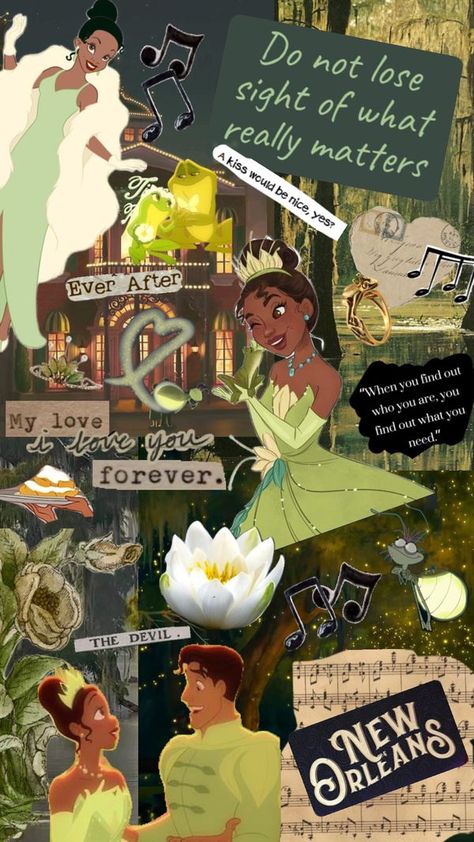 Check out Shuffles_Spam's Shuffles #tiana #princessandthefrog #green #princess #love #frogs #kiss #musical Princess And The Frog Collage, Frog Collage, Black Disney Princess, Princess Love, Tiana Disney, Princesa Tiana, Green Princess, Frog Wallpaper, Disney Princess Artwork