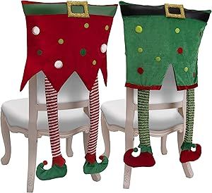 Diy Chair Covers, Chair Back Covers, Christmas Chair Covers, Elf Legs, Christmas Chair, Easy Christmas Ornaments, Crochet Leaf Patterns, Kitchen Decorations, Homemade Christmas Decorations